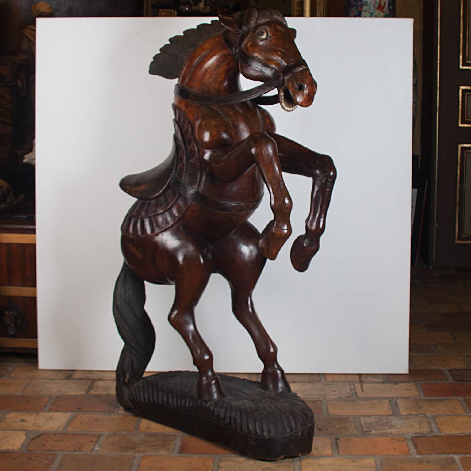 Pair of Wooden Polychromed Horses, circa 1780-1820, Probably England In Good Condition In Esbeek, NL