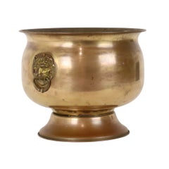 Antique Brass Jardinière Plant Pot with Lion Heads, Early 20th Century