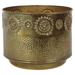 Large Brass Jardinière Firewood Bin with Repoussé Relief