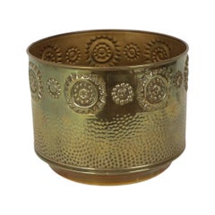 Large Brass Jardinière Firewood Bin with Repoussé Relief