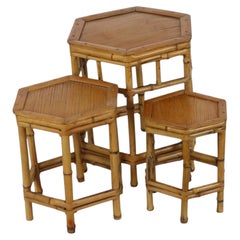 Vintage Set of 3 Bamboo and Rattan Side Tables / Nesting Tables – Boho Style