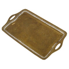Vintage Oriental Brass Tray with Floral Decoration 50 cm