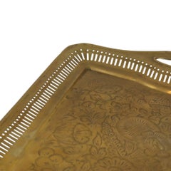 Vintage Oriental Brass Tray with Floral Decoration 50 cm
