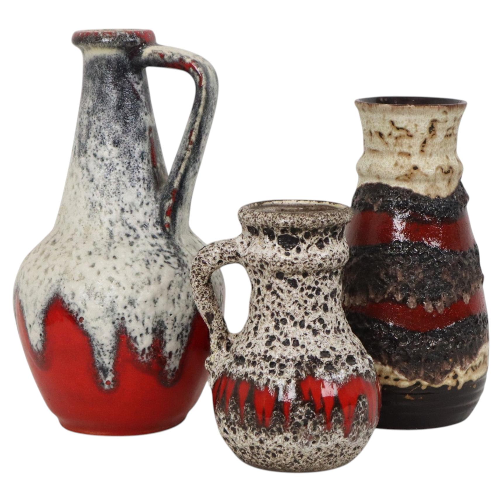 Set of 3 West German Fat Lava Pottery Vases For Sale