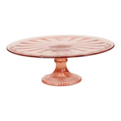 Plat à gâteaux rose de style Art déco, en verre « Depression Glass »