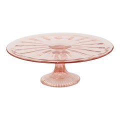 Pink Art Deco Cake Platter Pastry Dish Rosaline Glass