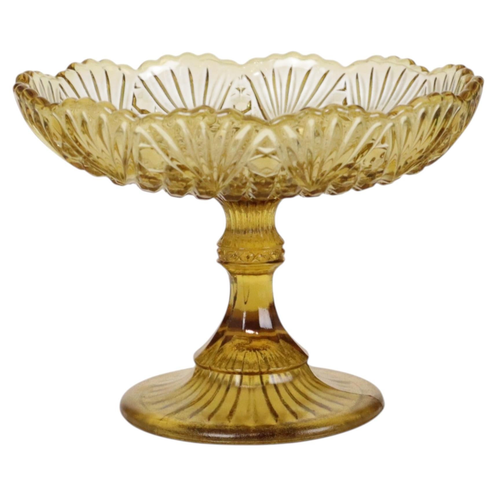 Art Deco Amber Depression Glass Tall Fruit Bowl 17cm For Sale