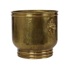 Large Hammered Brass Jardinière Planter with Lion Heads