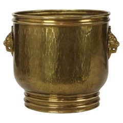 Large Hammered Brass Jardinière Planter with Lion Heads