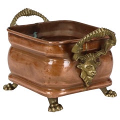 19th-Century Antique Copper Planter with Claw Feet and Lion Heads