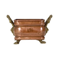 19th-Century Antique Copper Planter with Claw Feet and Lion Heads