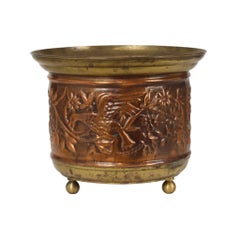 Vintage Repoussé Flower Pot in Red Copper and Brass, Mid-20th Century