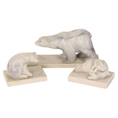 Vintage Set of 3 Animal Figurines Art Marble Inuit Canada