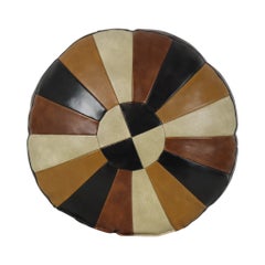 Vintage Round Patchwork Cushion, Double-Sided Faux Leather Skai 44 cm