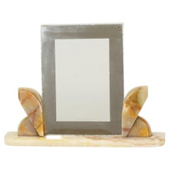 Large Art Deco Onyx Marble Photo Picture Frame with Mirrored Border