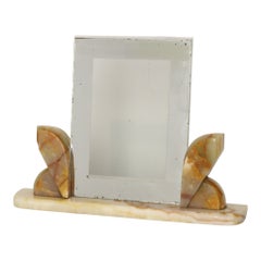 Large Art Deco Onyx Marble Photo Picture Frame with Mirrored Border