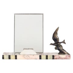 Grand cadre photo Art déco en marbre avec un oiseau, années 1930