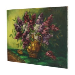 Large Colorful Floral Still Life Painting with Lilacs (90x70 cm)