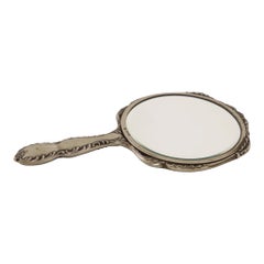 Espejo de mano de estilo Art Nouveau, metal blanco, Francia