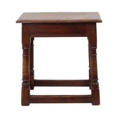 Antique Solid Oak English Joint Stool, 19th Century
