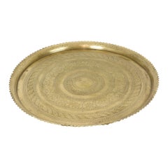Large Oriental Brass Serving Tray with Floral and Geometric Pattern, 58 cm
