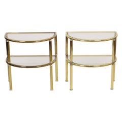 Side tables, nightstands, chrome, smoked glass, Hollywood Regency