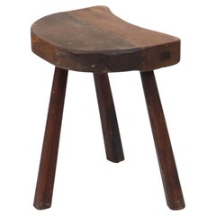 Rustic Wooden Three-Legged Milking Stool, Wabi-Sabi Style, France, 43 cm