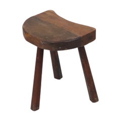 Rustic Wooden Three-Legged Milking Stool, Wabi-Sabi Style, France, 43 cm