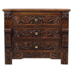 Vintage Carved Oak Cabinet Chest of Drawers with Mythical Figures
