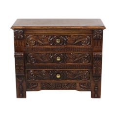 Vintage Carved Oak Cabinet Chest of Drawers with Mythical Figures