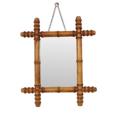 Antique Wooden Faux Bamboo Chinoiserie Mirror 40x34cm
