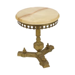 Vintage Brass Side Table with Round Onyx Marble Top