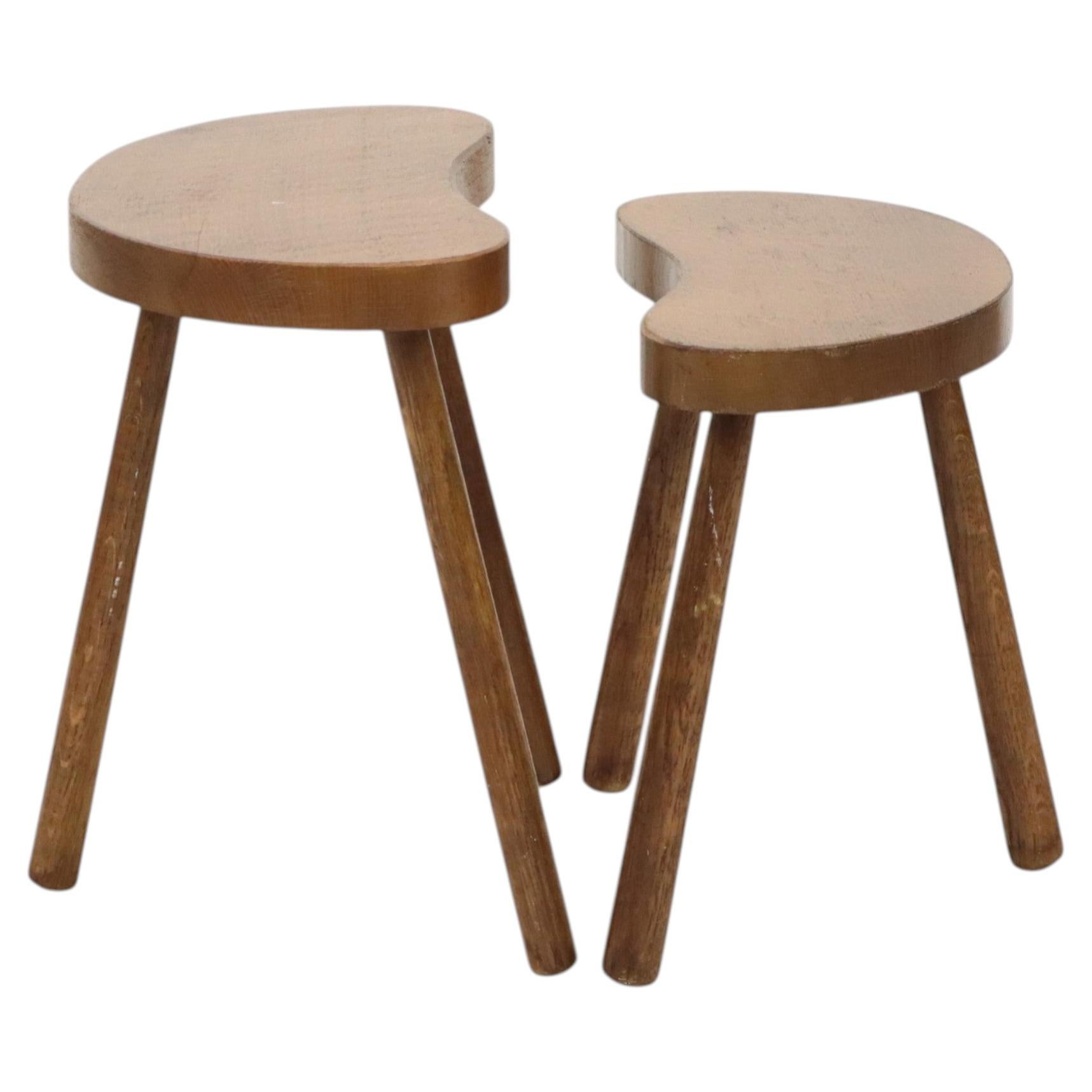 Vintage Wooden Kidney-Shaped Nesting Tables – Solid Wood For Sale