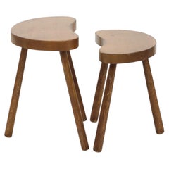 Vintage Wooden Kidney-Shaped Nesting Tables – Solid Wood