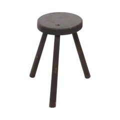 Vintage Rustic Three-Legged Stool, Solid Stained Wood, 45 cm
