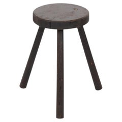 Vintage Rustic Three-Legged Stool, Solid Stained Wood, 45 cm