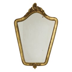 Piccolo specchio francese con cornice a cresta, dorato a foglia d'oro, stile barocco, 44.5 cm