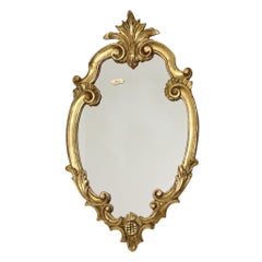 French Baroque-style gold-leaf gilded mirror with crest, 60 cm