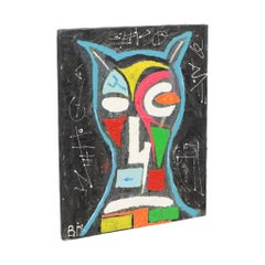 Abstract Owl Painting on Canvas – Contemporary Art – 55 cm
