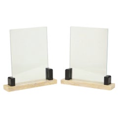 Set of 2 Art Deco Photo Frames Black & Beige Marble