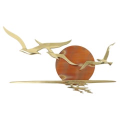 Vintage Brass Seagulls Wall Sculpture, Mid-Century Modern, 48 x 30 cm