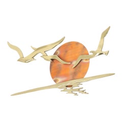Vintage Brass Seagulls Wall Sculpture, Mid-Century Modern, 48 x 30 cm
