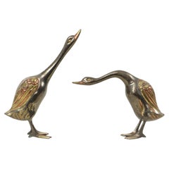 Mid-Century Metal Duck and Goose Figurines, France