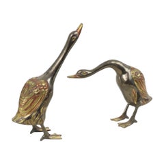 Mid-Century Metal Duck and Goose Figurines, France