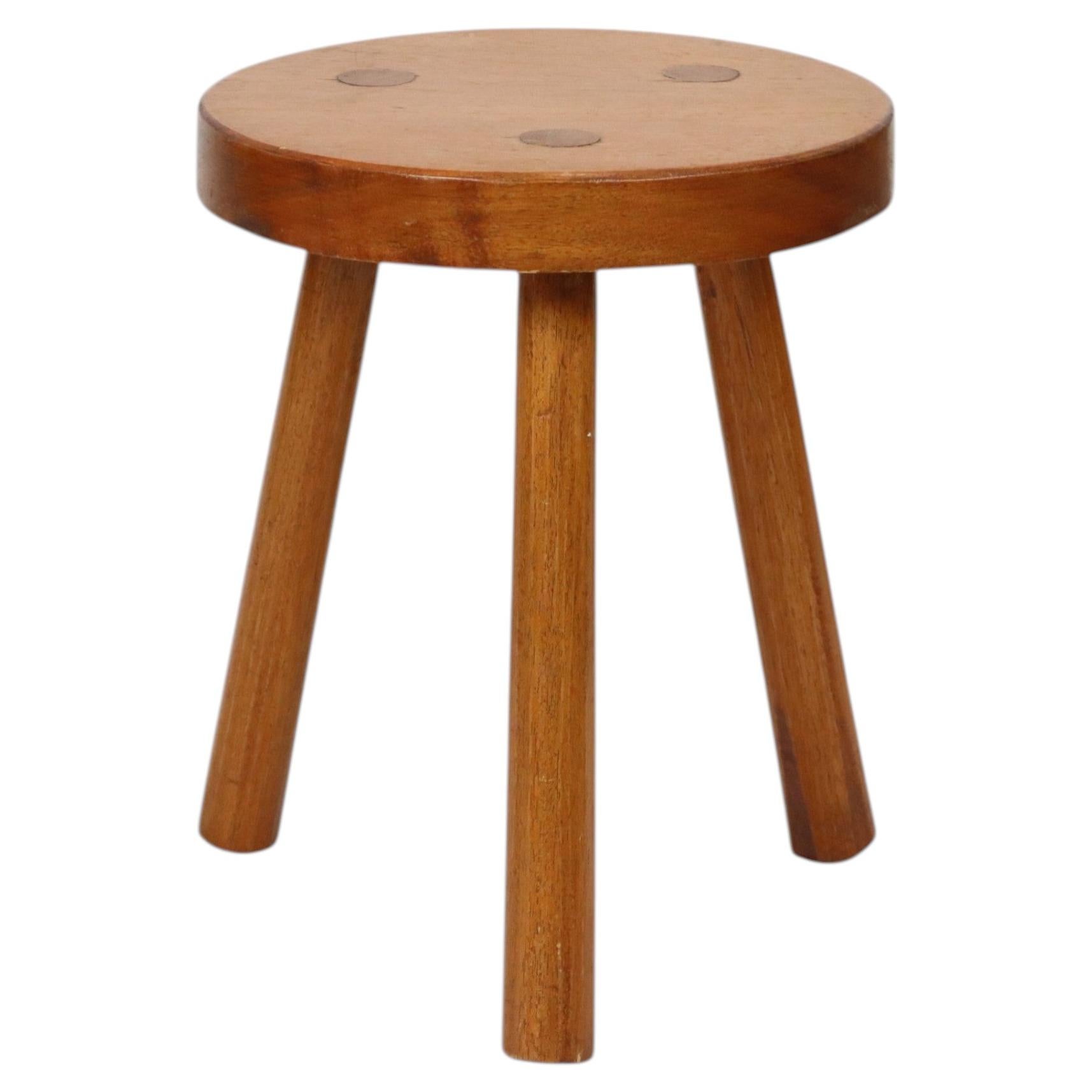 Vintage Wooden Three-Legged Stool, Milking Stool, Rustic Style