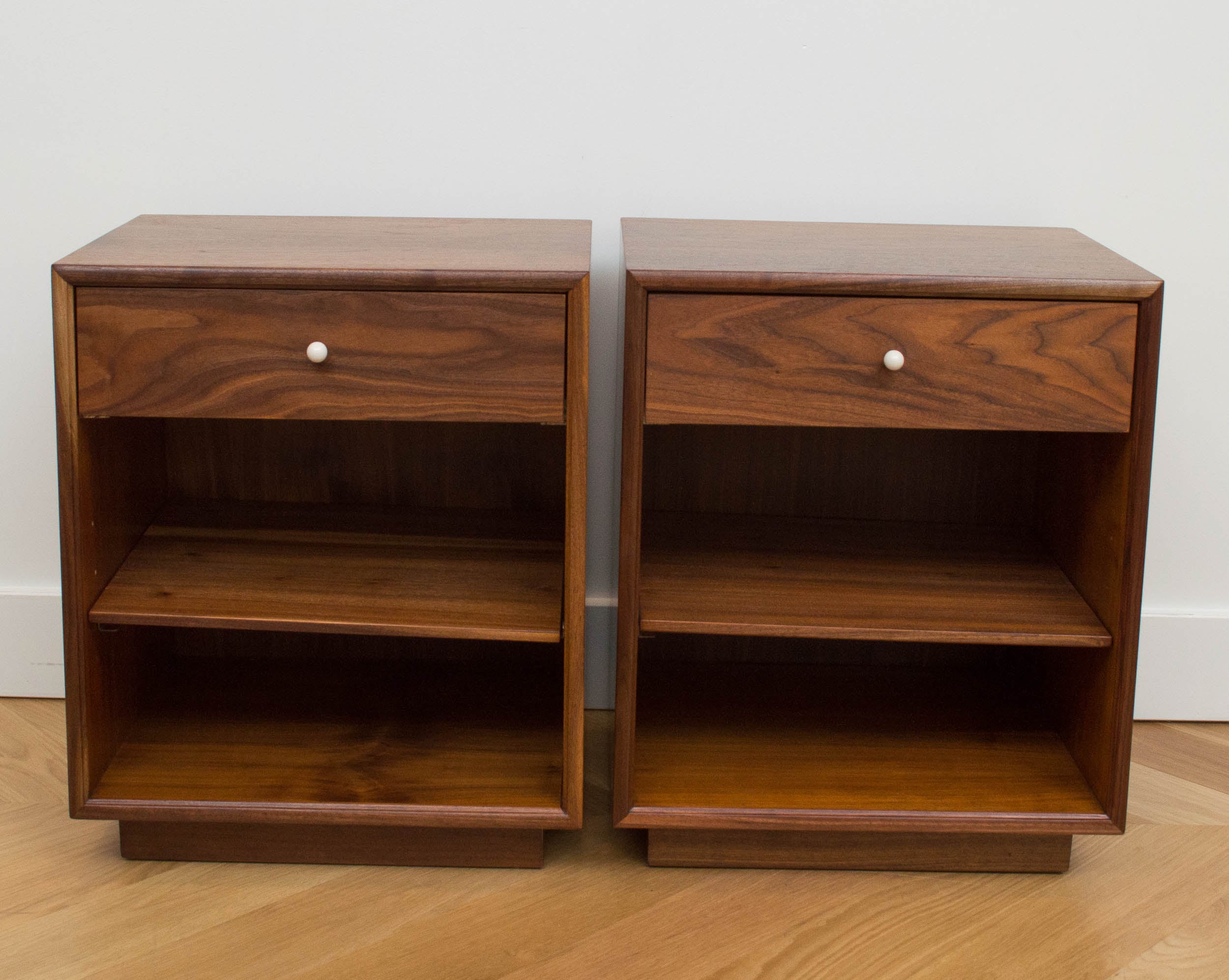 Kipp Stewart for Drexel Furniture Co. walnut nightstands.
Also have the original marble tops that are not photographed.