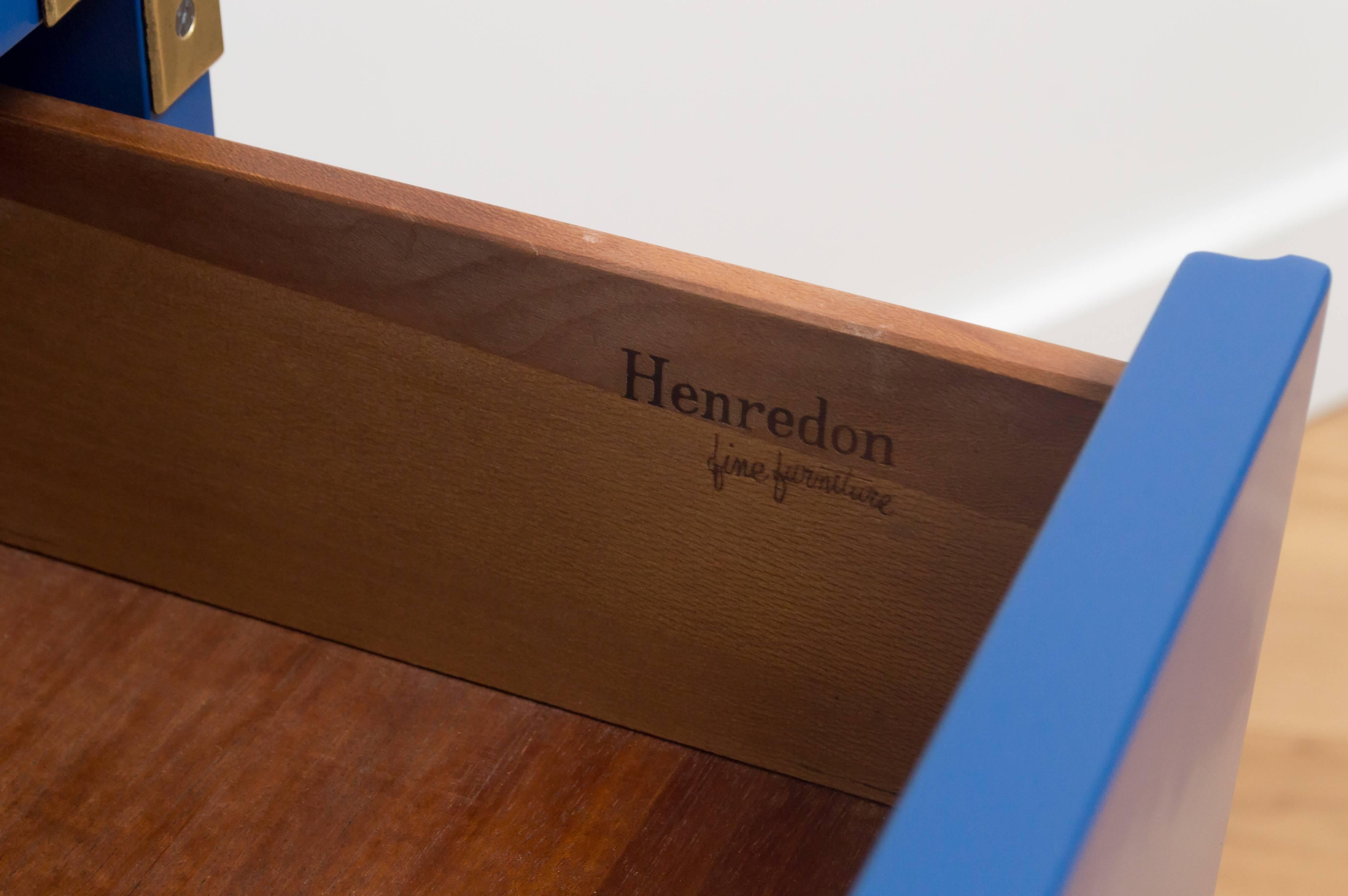 Blue Lacquered Pair of Henredon Campaign Chests 2