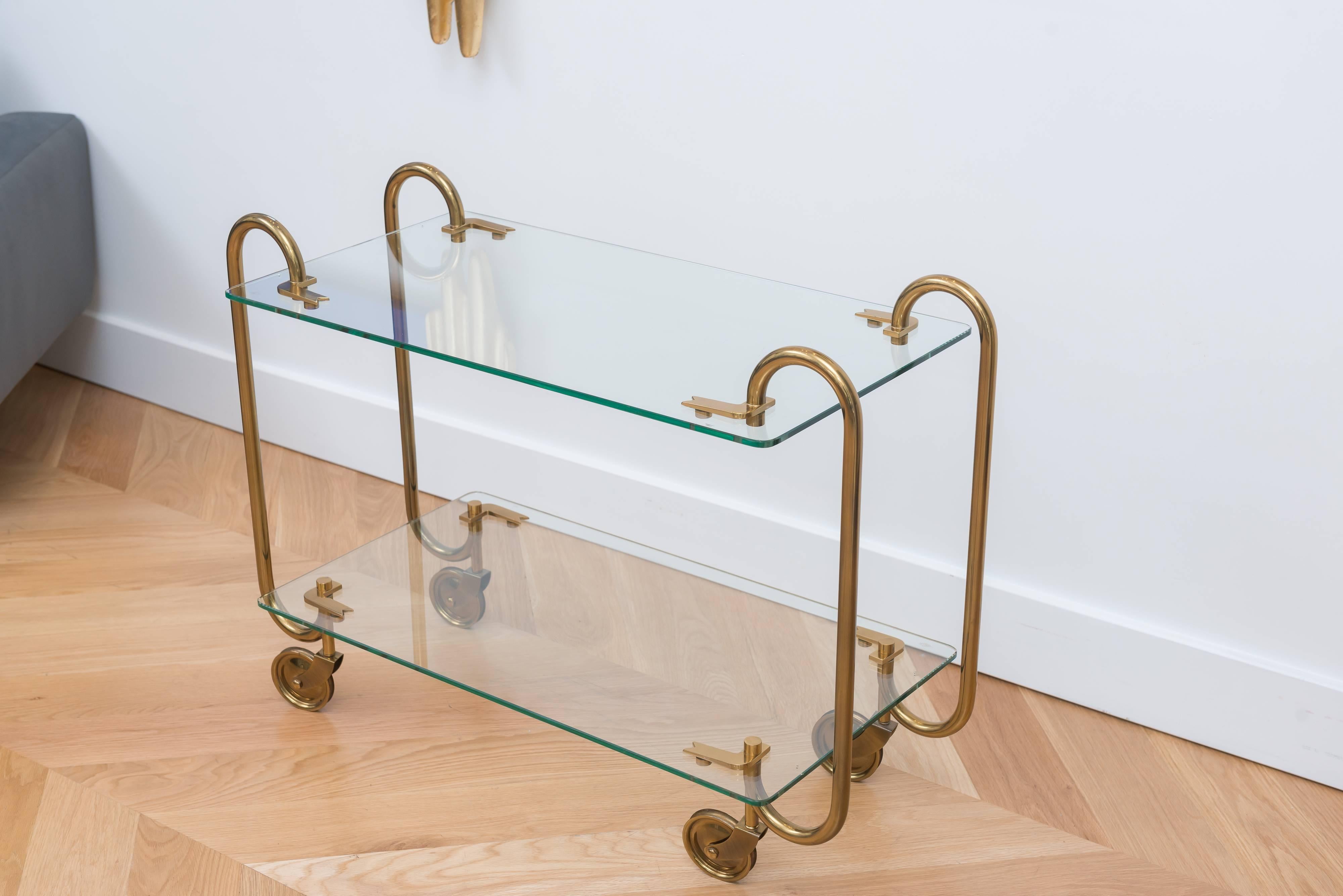 Rare Fontana Arte Brass Bar Cart In Excellent Condition For Sale In San Francisco, CA