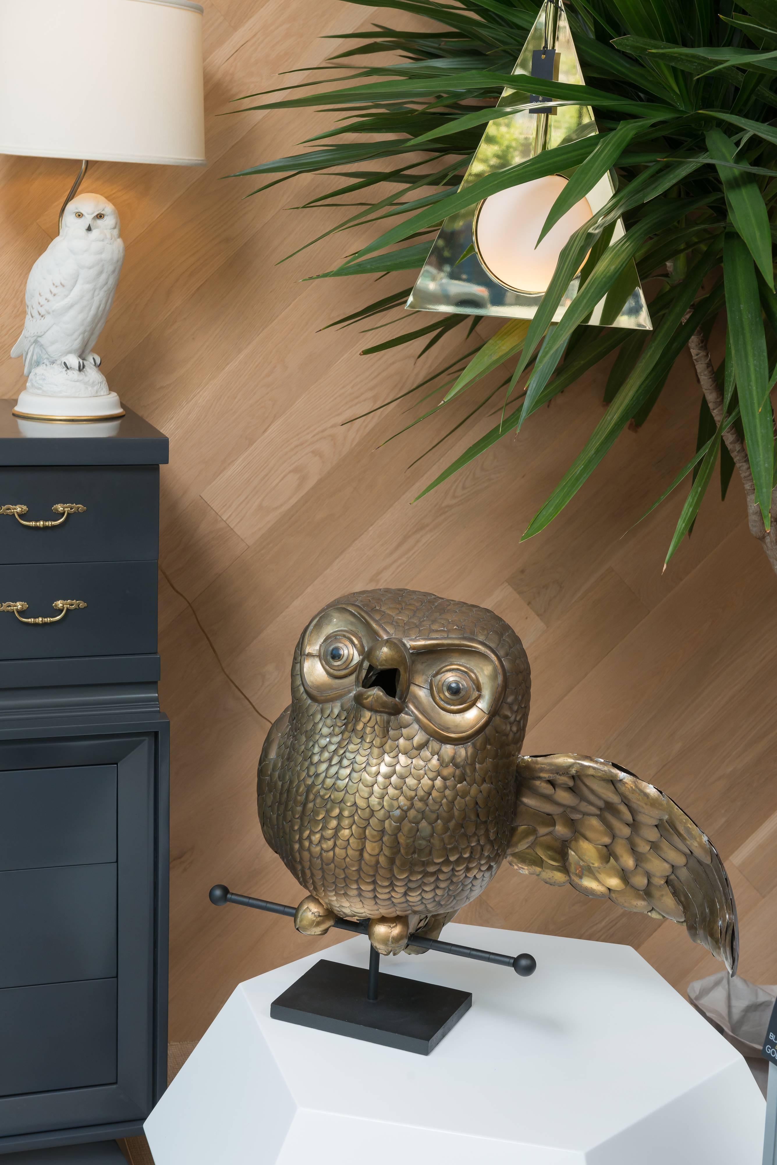 Impressive brass and copper owl by Sergio Bustamante.