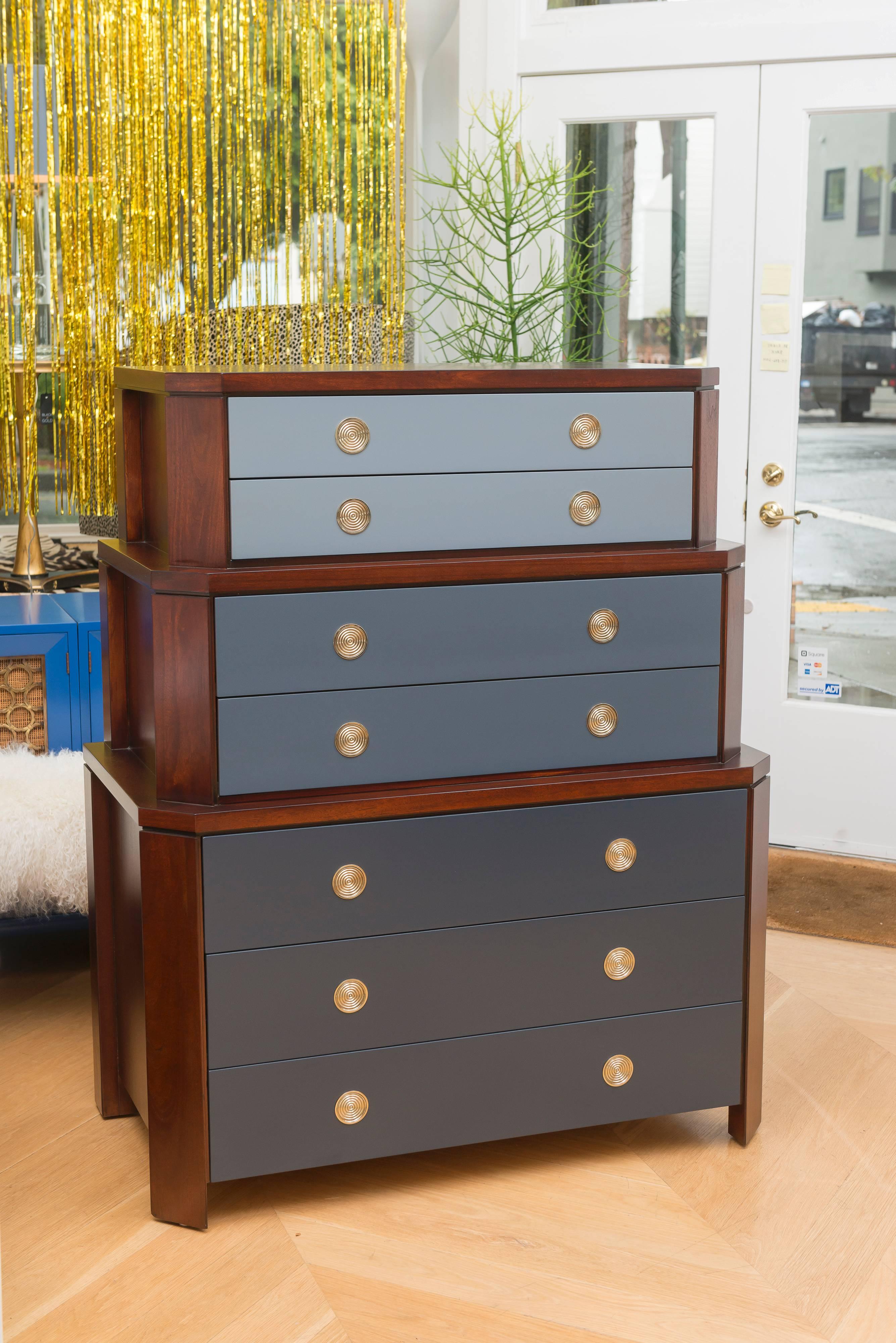 Beautifully restored chest designed by Charles Pfister, with new brass-plated hardware.